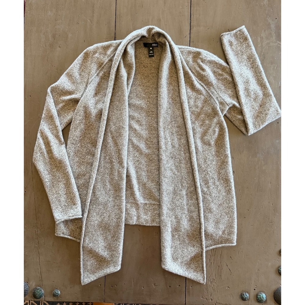 Aqua Women's Cashmere Open-Front Cozy Cardigan Sweater in Light Gray